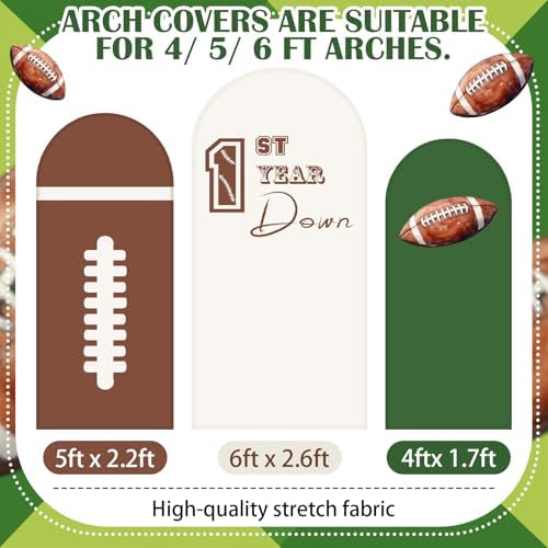 3 Pcs 1st Year Down Birthday Arch Cover First Year Down Football Backdrop - Image 2