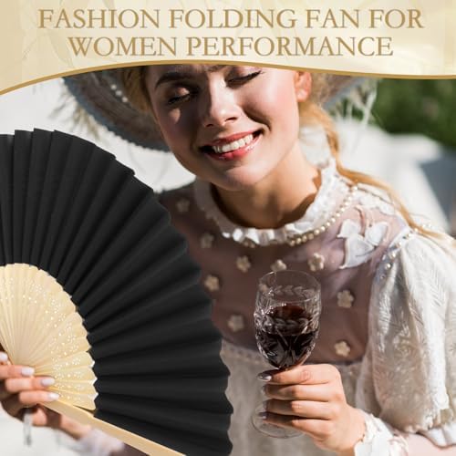 Roowest 50 Pack Paper Folding Fans Bamboo Wedding Favors, Black - Image 5