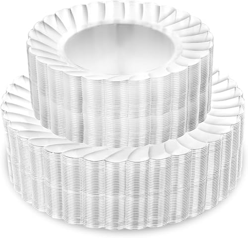 YOUBET 100PCS Clear Scalloped Plastic Plates for Wedding Party by YOUBET