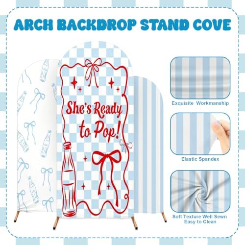 3 Pcs She's Ready to Pop Arch Backdrop Cover 4ft 5ft 6ft Blue and White - Image 3