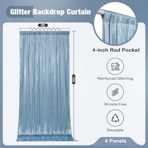 20x10FT Baby Blue Sequin Backdrop Curtain for Party - 4 Panels 5x10FT Wrinkle-Free Shimmer Drapes for Birthday, Wedding, Christmas, Decorations & Photography - Image 7