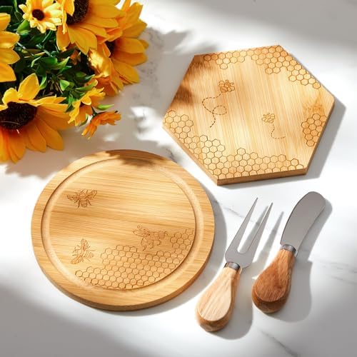Ziliny 6 Set Baby Shower Prizes, Honey Bee Cheese Board Gifts, Round - Image 3