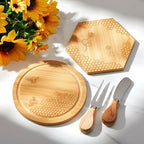 Ziliny 4 Set Baby Shower Prizes, Honey Bee Cheese Board Gifts, Round - Image 3