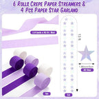 TaoBary Purple Baby Shower Decorations, 6 Roll Purple Streamers 600 Paper Chain Garland 4 Star Hanging 2 Felt Pennant Flag 2 Paper Fans Garland 6 Four Leaf Clover Streamer for Butterfly Birthday Party - Image 5