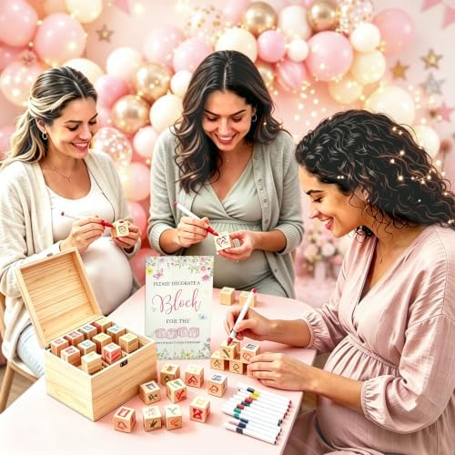 140 Pcs Baby Shower Blocks to Decorate Game Kit Includes Wooden Blocks Markers Game Sign Storage Box for Baby Shower Gender Reveal Activity Party Decorations - Image 7