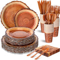 FillTouch 350 Pcs Wood Grain Disposable Plates Fall Party Supplies for 50 by FillTouch