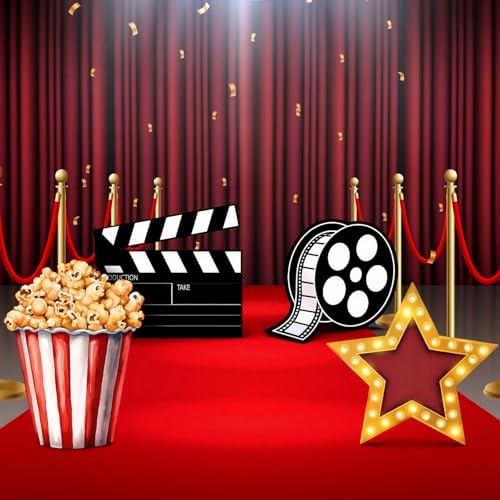 4 Pcs Movie Night Party Decoration Starry Cardboard Cutouts Film Popcorn Clapperboard Cardboard Cutout Lifesize Stand-ups Wedding Birthday Photo Props Backdrop Decor by Unknown