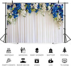 9x6ft White Wedding Backdrop White Blue Floral Flowers Photography Background Bride Groom Ceremony Party Bridal Shower Banner Decorations Engagement Proposal Portrait Photo Booth Prop - Image 5