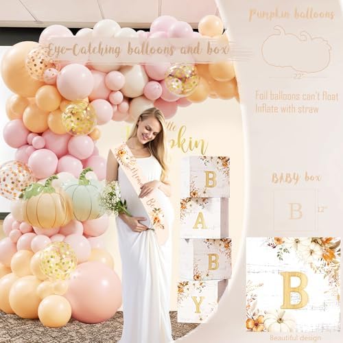 Little Pumpkin Baby Shower Decorations Party Supplies for Girl, Rustic Fall Autumn Baby Shower Decoration, A Little Pumpkin is on The Way Backdrop Balloon Arch Baby Box Mom to Be Sash Tablecloth - Image 7