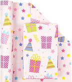 WRAPAHOLIC 30 Inch Jumbo Reversible Birthday Wrapping Paper - 30 Inch x 100 Feet Jumbo Roll - Pink Girls Happy Birthday Wrapping Paper for Kids Girls Gift Wrap, Baby Shower - Image 2
