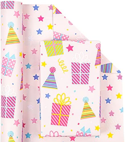 WRAPAHOLIC 30 Inch Jumbo Reversible Birthday Wrapping Paper - 30 Inch x 100 Feet Jumbo Roll - Pink Girls Happy Birthday Wrapping Paper for Kids Girls Gift Wrap, Baby Shower - Image 2