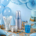 LemonRoad 100sets 16oz Blue Bow Cups Blue Birthday Party Decorations Supplies Cute Plastic Cups Disposable with Lids and Straws, for Valentines Galentines Day Christmas Wedding Baby Shower Decorations - Image 2