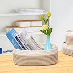 7 Piece Cotton Rope Woven Basket Set - Small Basket for Baby Nursery, Pets, Montessori, Dog & Cat Toy Boxes, Bathroom Organization Bins (White/Brown) - Image 5