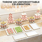 14Pcs Dessert Table Display Set, Cupcake Stand with Gold Metal Rod, 3-Tier Cup Cake Tower Stands, 2-Tiered Serving Trays, Food Platters for Tea Party, Baby Shower, Bridal, Wedding, Birthday, Plastic - Image 6