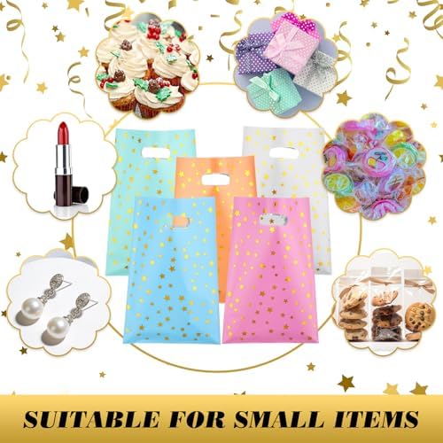 Lerheedi 500 Pcs Plastic Party Favor Bags with Handles Bulk Goodie Treat Bags 9.45'' x 6.3'' Gift Bag Shopping Bag for Birthday Wedding, Christmas, Small Business Retail Store - Image 5