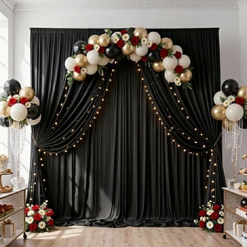 10ftx10ft Black Backdrop Curtain for Wedding Parties, Wrinkle Free Silky Polyester 2 Panels 5x10ft Draping Fabric Photo Back Drop Cloth for Birthday Photography Background Photoshoot - Image 5