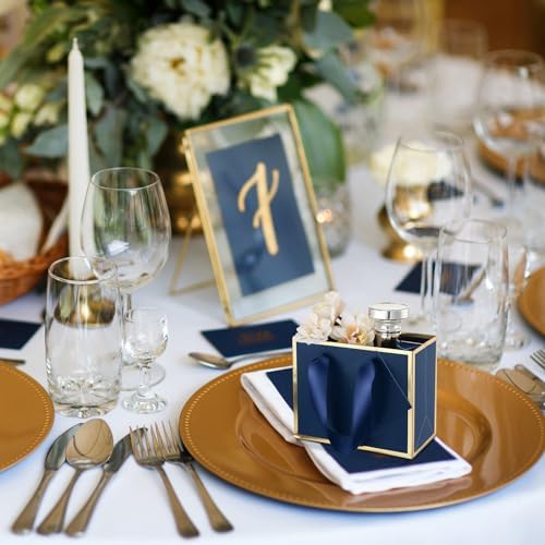 Yeaqee 100 Pcs Mini Metallic Paper Gift Bags with Handle, Navy Blue, Gold - Image 6