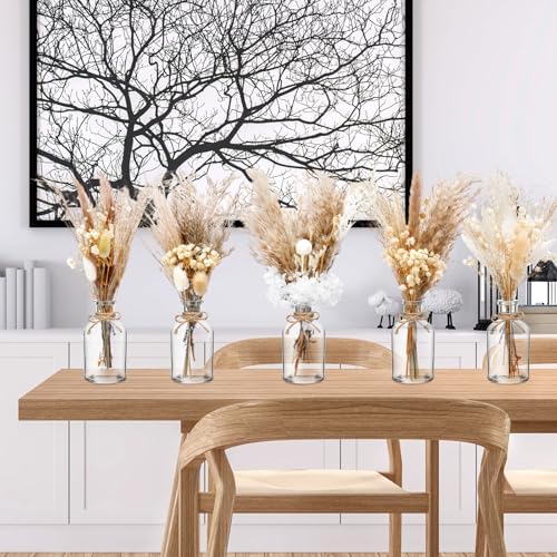 Nuanchu 10 Pcs Dried Pampas Grass Centerpiece with 10 Glass Vase, Rope - Image 6