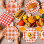 Funnymoom 400 Pcs Orange and White Gingham Party Supplies Dinnerware Set - Image 5