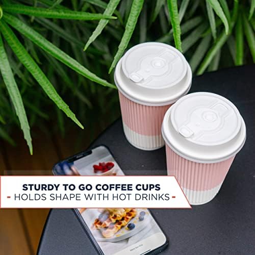 Disposable Coffee Cups With Lids - (80 set) 12 oz Paper To Go Coffee Cups With Resealable Lids Prevent Leaks! Travel Insulated Hot Beverage Drink Cup. Will Not Bend With Heat or Burn Fingers - Image 6