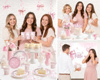 Yingoto 145 Pcs Pink Bow Baby Shower Decorations Tableware Set, Serves 20 - Image 7