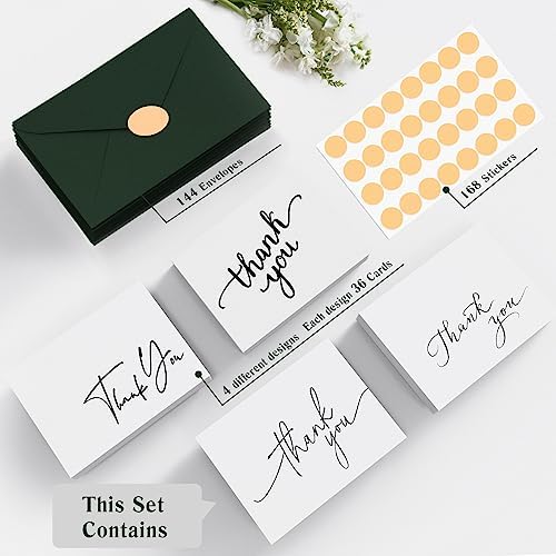 Goefun 144 Pack Thank You Cards with Envelopes Bulk Pack 4×6 Green - Image 2