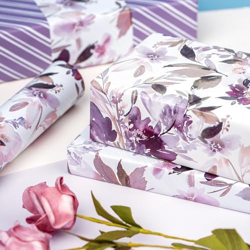 WRAPAHOLIC 30 Inch Jumbo Reversible Floral Wrapping Paper - 30 Inch x 100 Feet Purple Floral Design for Wedding, Birthday, Mothers Day, Baby Shower, Anniversary - Image 4
