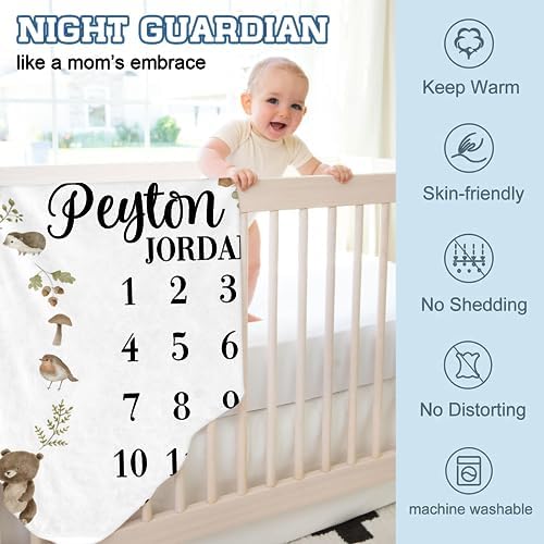 Custom Name Baby Milestone Blanket - Baby Milestone Monthly Blanket with Double Sided for Boy Girl Baby Photography Props - Animal Pattern Gifts for Kids Infant (FixedSize) - Image 6