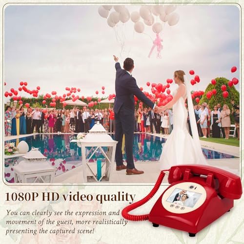 Video Audio Guest Book,1080P HD Video Phone Guestbook, Record Preserve Your Special Occasions, Ideal for Wedding Bridal Shower, Birthday, Graduations, Baby Shower(Red) - Image 2