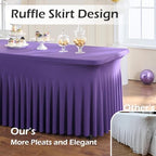 NSSONBEN 2 pk Purple Spandex Tablecloth for 6 Foot Rectangle Tables,Wrinkle Free Fitted Spandex Table Covers 6ft Stretch Table Cloths with Ruffle Skirt for Parties Weddings Banquet Baby Shower - Image 3