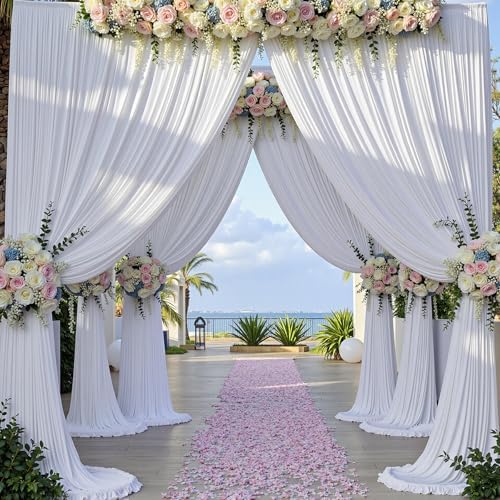 50×14 ft White Wrinkle Free Backdrop Curtain for Wedding Parties, 10 Panels 5×14ft Height Soft Silky Polyester Backdrop Drapes White Photo Back Drop Curtains for Birthday Photography Background Cloth - Image 6