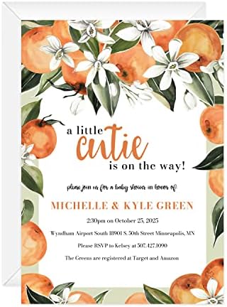 Canopy Street Little Cutie Personalized Invitations / 25 Custom Citrus Party Invites And White Envelopes/DIY 5" x 7" Baby Shower Sprinkle Party Invitation/Made In The USA by CanopyStreet