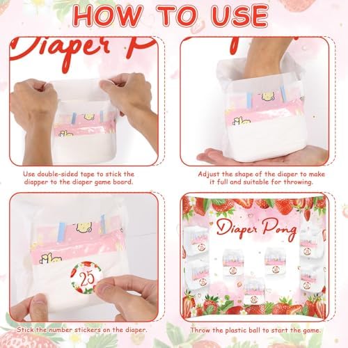 Strawberry Baby Shower Diaper Game Set Baby Shower Favor 1 Sweet Berry Games Board Diapers 10 Red Plastic Balls 1 Strawberry Game Instruction Sign for Berry Gender Reveal Games Decoration - Image 4