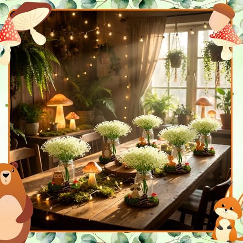 43 Pcs Woodland Animals Centerpieces Forest Animals Tabletop Centerpiece for Baby Shower Jungle Birthday Party Decor Kit with Mason Jar Babysbreath Animal Cutouts Wood Rounds Pine Cones Moss - Image 4