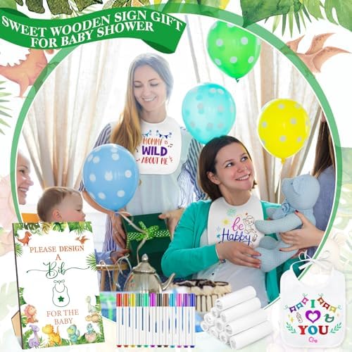 Panitay 100 Pcs DIY Baby Bibs Decorating Kit 50 White Bibs 25 Stencils 24 Markers 1 Baby Shower Game Sign - Image 5