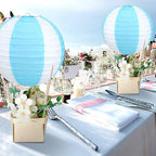Rossesay 12 Sets Hot Air Balloon Decorations DIY Paper Lanterns Baby Shower Table Centerpieces Wooden Basket with Sticks for Gender Reveal, First Birthday Party, Wedding, Graduation(Blue) - Image 6