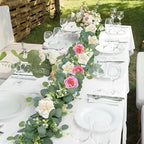 TOCHGREEN 4 Pack Artificial Eucalyptus Flower Garland with White Pink Roses - Image 7