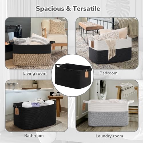 Goodpick 75L Extra Large Woven Rope Blanket Basket, Rectangle, Black - Image 4