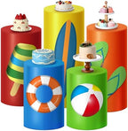 HunnmingRe 5 Pcs Summer Cylinder Pedestal Stand Covers Flexible Cylinder Stand Covers for Beach Tropical Party Backdrop Baby Shower Birthday Wedding Dessert Tables Decor Party Display Decor by HunnmingRe