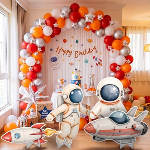 Honoson 4 Pcs Large 30" Astronaut Cardboard Cutouts, Space Birthday Party Decoration Rocket Spaceship Backdrop Standup Photo Booth Prop for Baby Shower Party Supplies Classroom Sign - Image 6