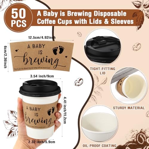 Jingmore a Babys Is Brewing Coffee Cup Baby Shower, White, 50 Sets - Image 2