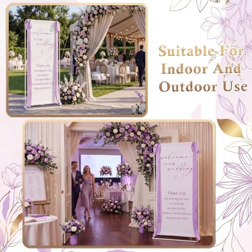 Wedding Welcome Linen Sign Stand with Satin Ribbon(Purple) - Image 3