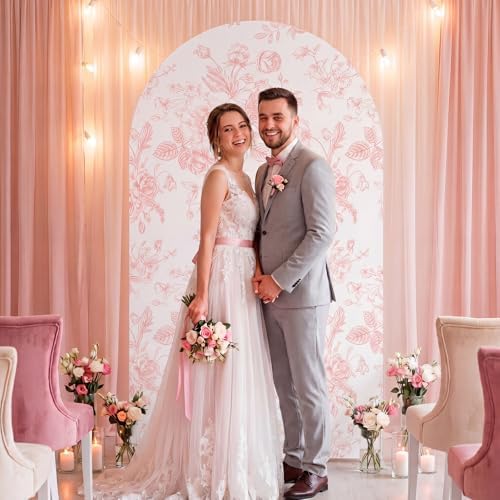 Tegeme Pink Floral Arch Cover 6.6ft Stretchy Party Arch Backdrop Cover - Image 3