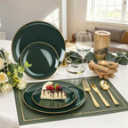 WDF 150Pcs Green Plastic Plates - Green Plates Disposable with Gold Rim - 25Guest Disposable Dinnerware Include 50 Plastic Plate 75 Gold Cutlery 25 9oz Cups for Wedding/Party/Birthday - Image 3