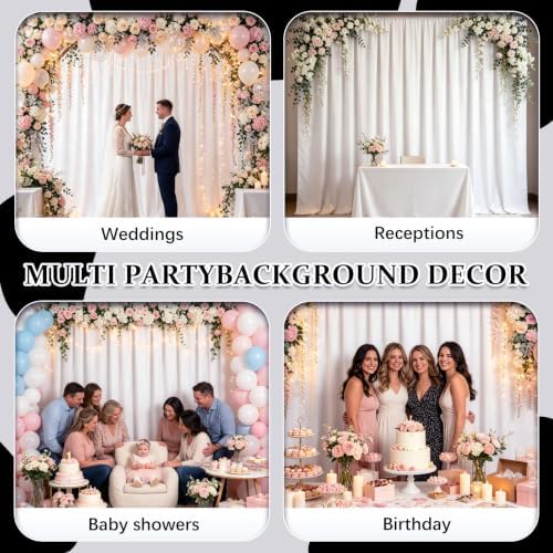 10x9.5 Ft White Backdrop Curtains for Parties, Polyester Photo Backdrop Curtain for Halloween Party, Wedding, Bridal Baby Shower, Stage Decoration, Photoshoot Background (2 Panels 5x9.5Ft) - Image 6