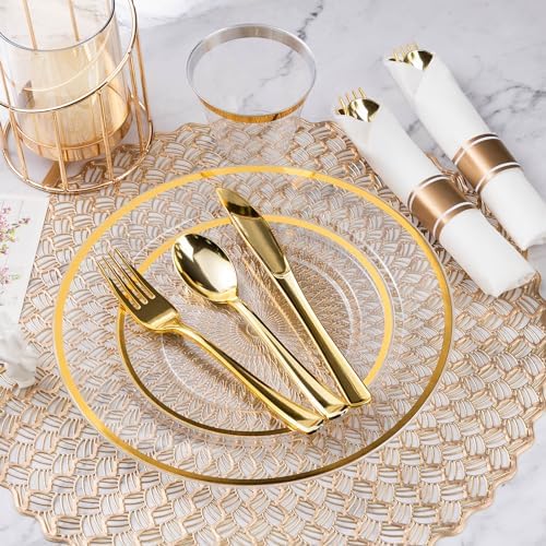 Goodluck 700 Piece Clear Gold Disposable Plastic Dinnerware Sets for Party - Image 5