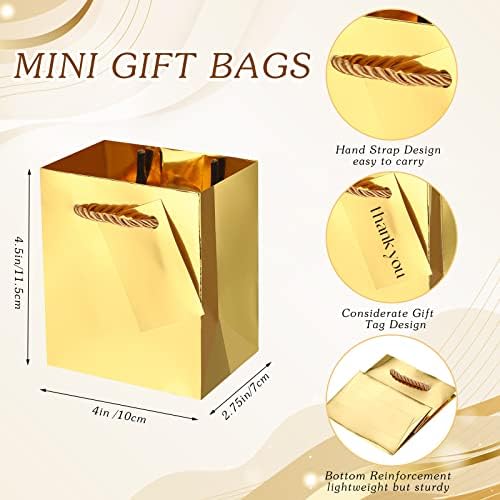Nuanchu 50 Pcs Mini Gift Bags Bulk, Paper Bags with Gift Tags, Gold - Image 3