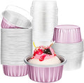 200 Pack Aluminum Cupcake Liners with Lids,Pink,Plain by Gandeer
