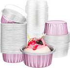 200 Pack Aluminum Cupcake Liners with Lids,Pink,Plain by Gandeer