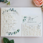 Hosmsua 50PCS Personalized Ivory Laser Cut Wedding Invitations, 5.12 x 7.2 Laser Cut Invitation Pockets with Envelopes for Wedding Bridal Shower Quinceanera Invitations - Image 2